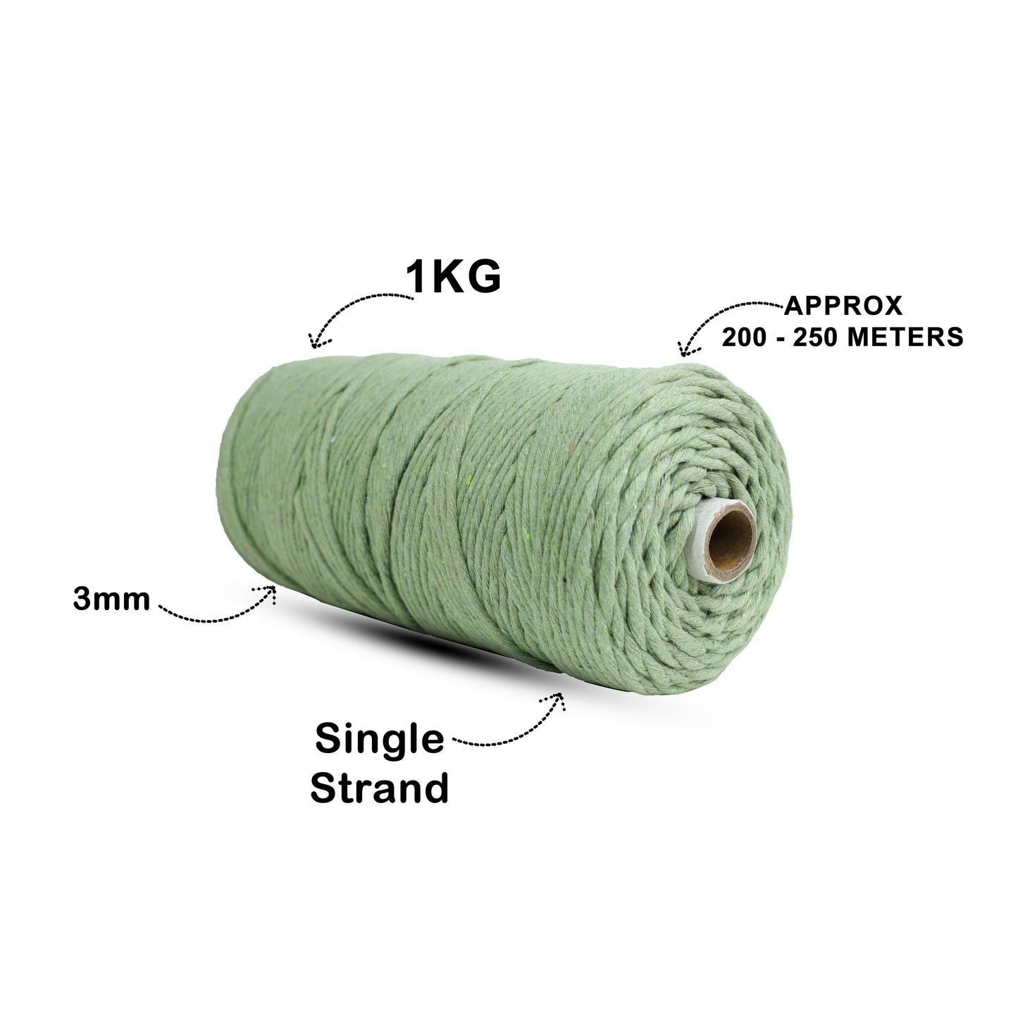 3mm Single Strand | Olive Green | 200 - 250 Metres | 1kg Spool | Cotton | No 14