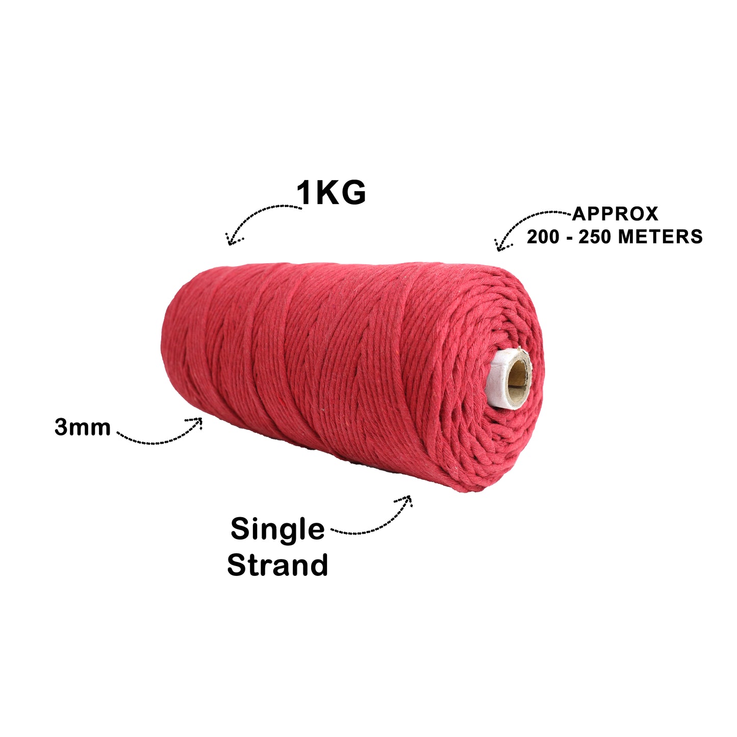 3mm Single Strand | Red | 200 - 250 Metres | 1kg Spool | Cotton | No 15