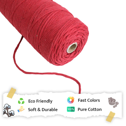 3mm Single Strand | Red | 200 - 250 Metres | 1kg Spool | Cotton | No 15