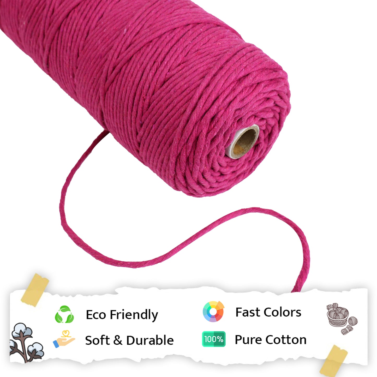 3mm Single Strand | Hot Pink | 200 - 250 Metres | 1kg Spool | Cotton | No 16