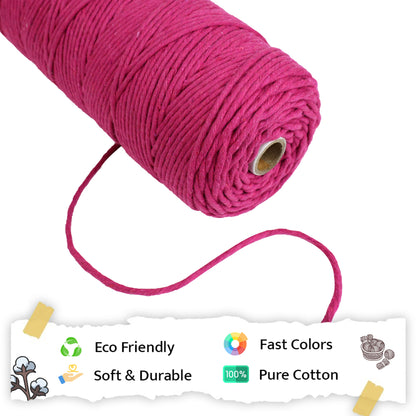 3mm Single Strand | Hot Pink | 200 - 250 Metres | 1kg Spool | Cotton | No 16