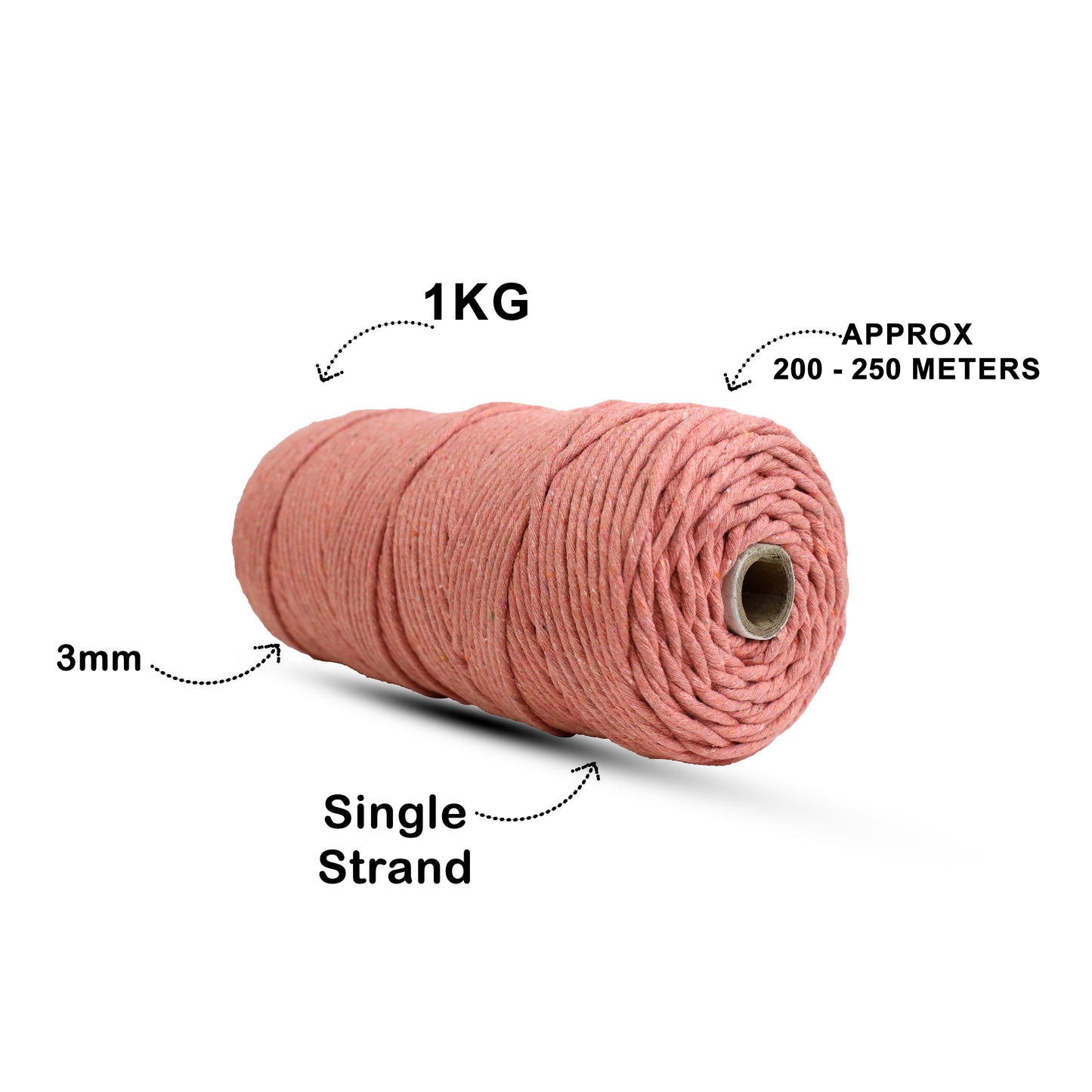 3mm Single Strand | Peach | 200 - 250 Metres | 1kg Spool | Cotton | No 17