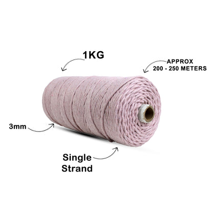 3mm Single Strand | Baby Pink | 200 - 250 Metres | 1kg Spool | Cotton | No 18