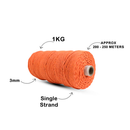 3mm Single Strand | Orange | 200 - 250 Metres | 1kg Spool | Cotton | No 19