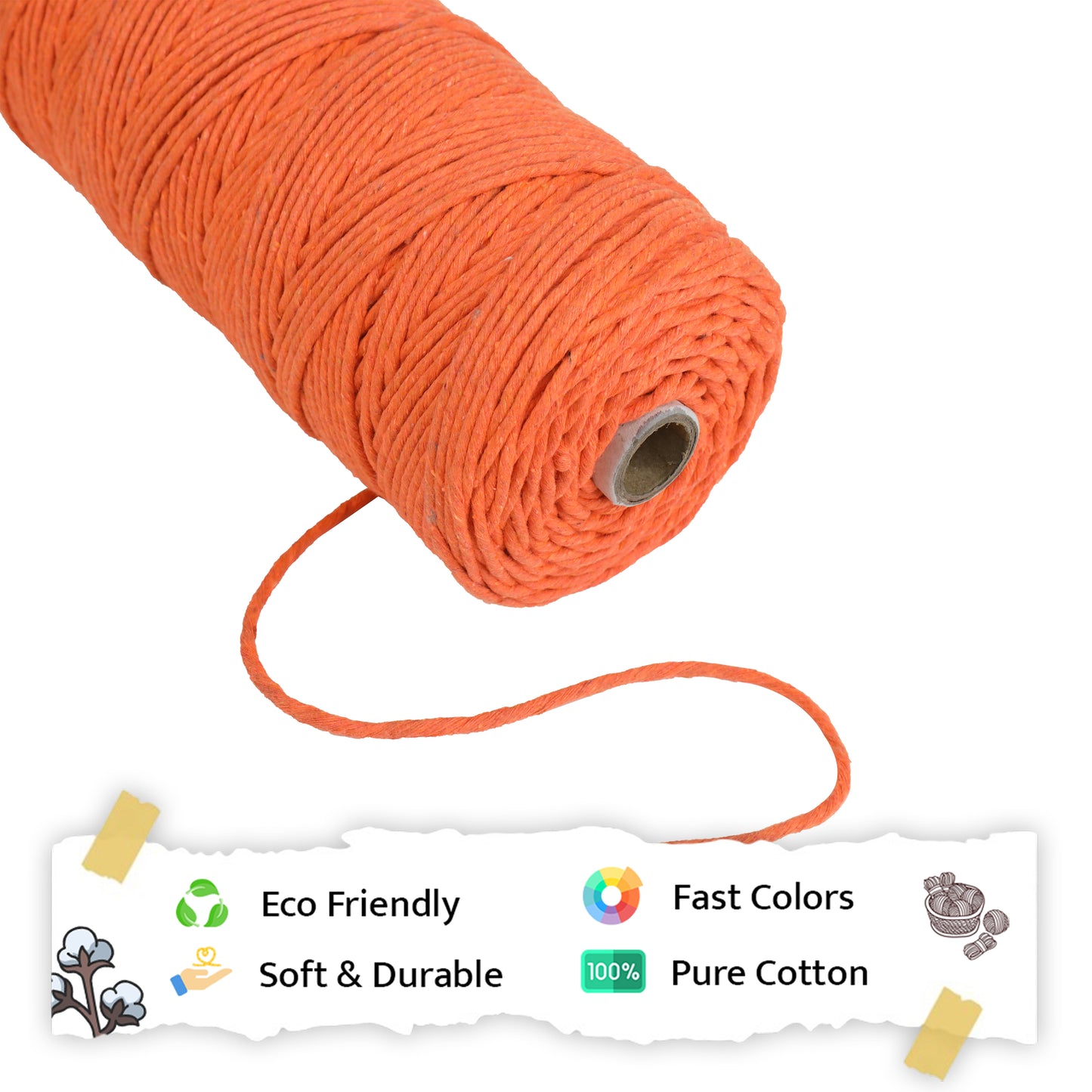 3mm Single Strand | Orange | 200 - 250 Metres | 1kg Spool | Cotton | No 19