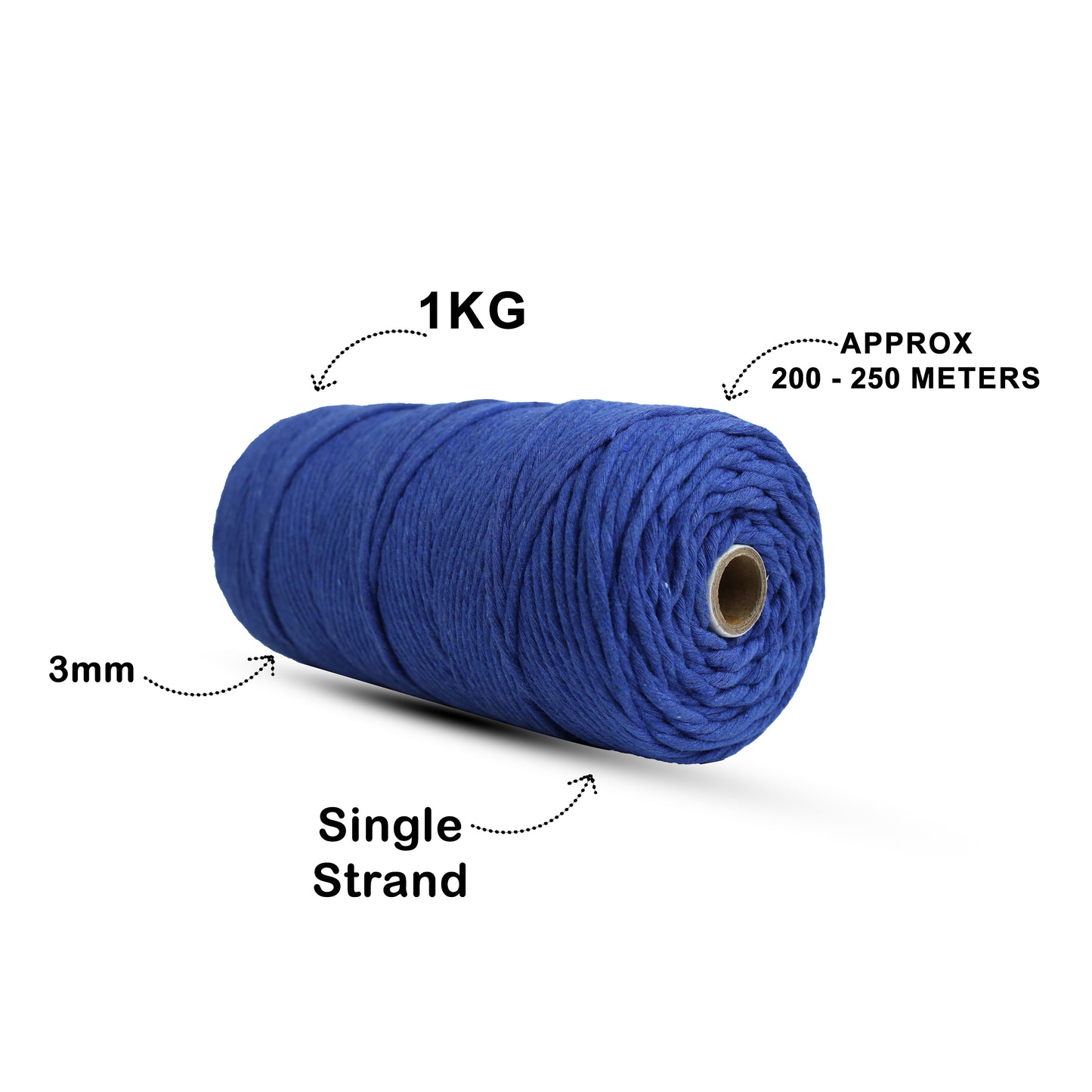 3mm Single Strand | Sapphire Blue | 200 - 250 Metres | 1kg Spool | Cotton | No 20