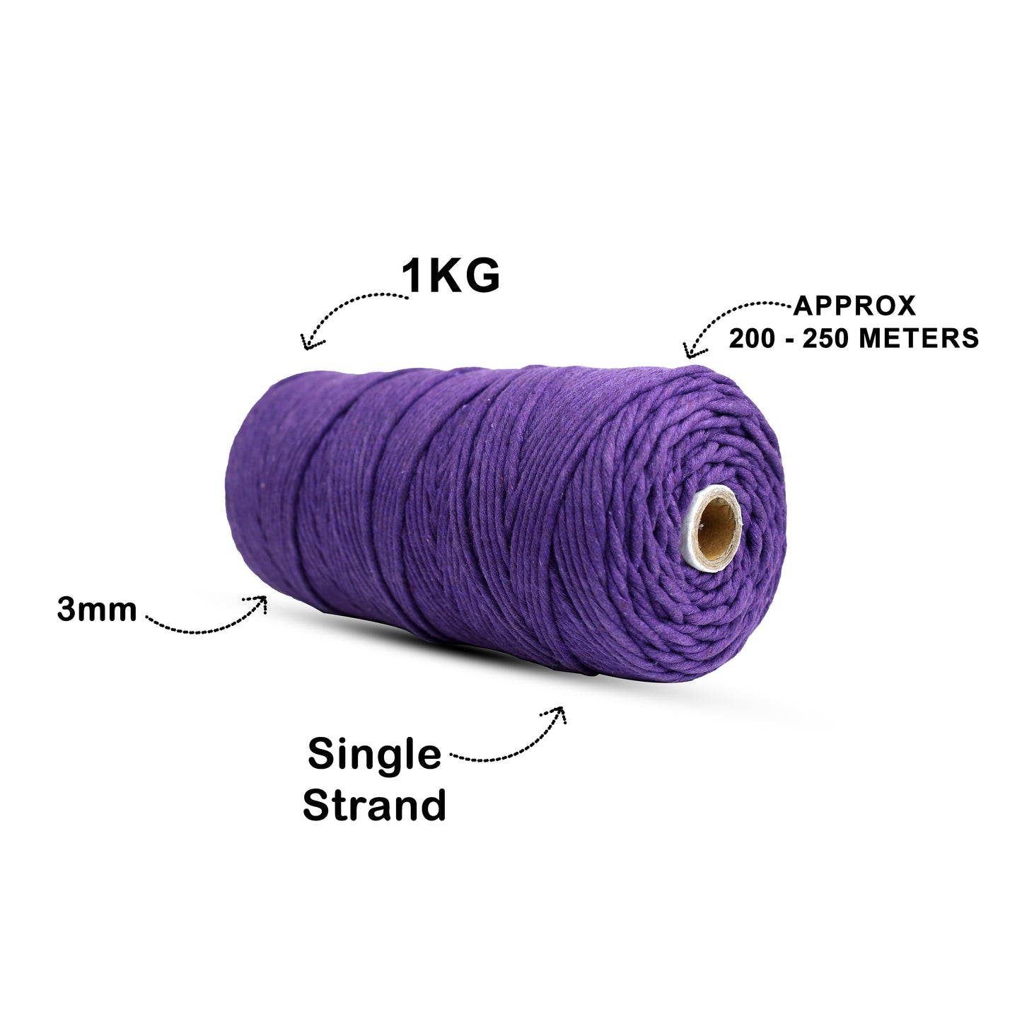 3mm Single Strand | Violet | 200 - 250 Metres | 1kg Spool | Cotton | No 21