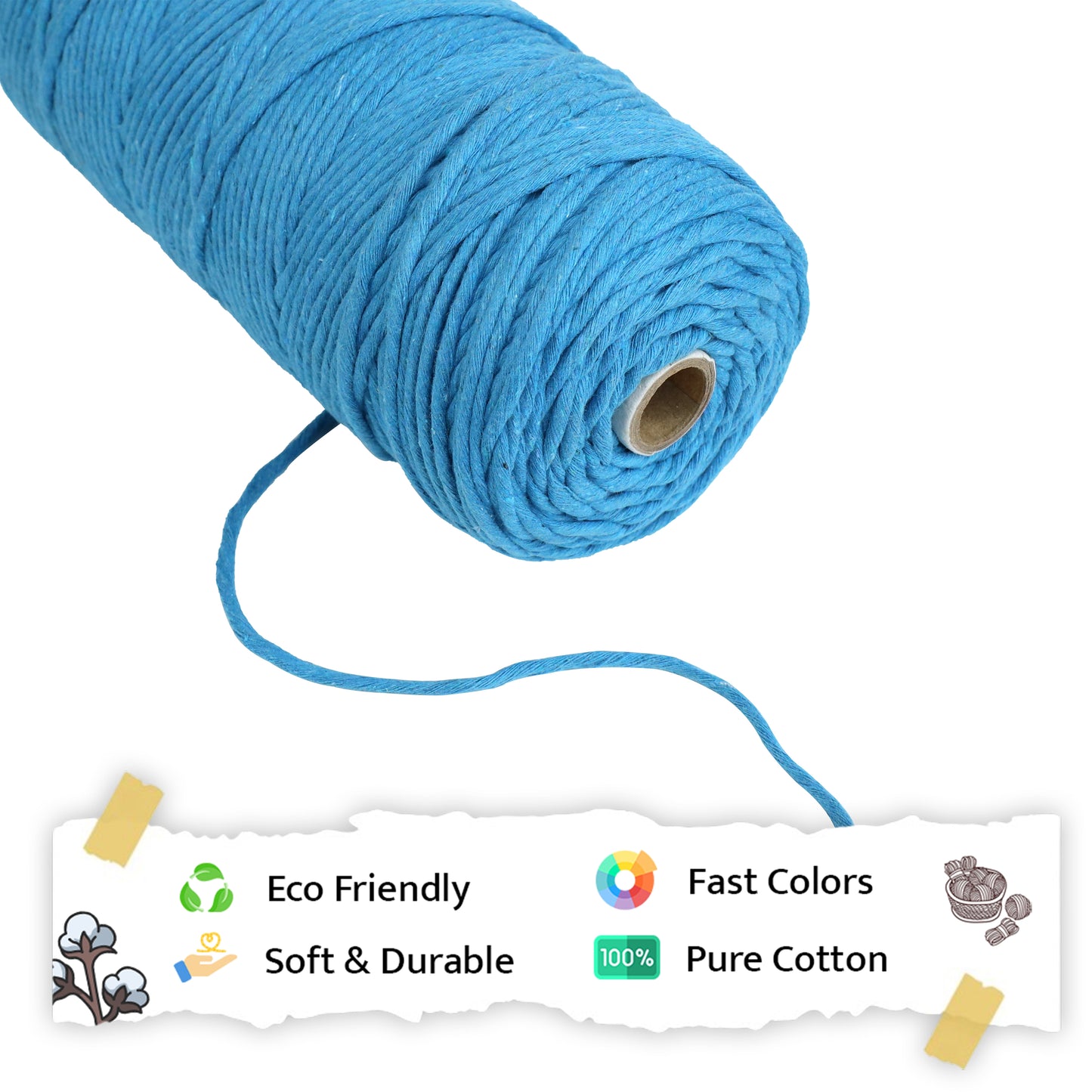 3mm Single Strand | Bright Blue | 200 - 250 Metres | 1kg Spool | Cotton | No 22