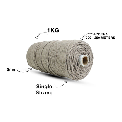 3mm Single Strand | Mud Colour | 200 - 250 Metres | 1kg Spool | Cotton | No 23