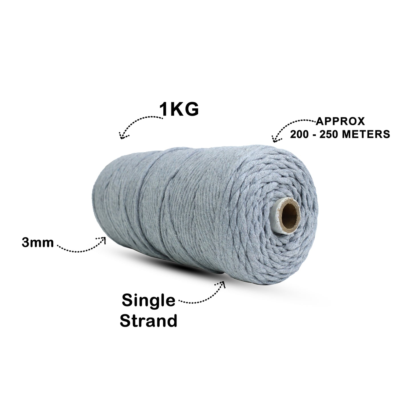 3mm Single Strand | Steel Grey | 200 - 250 Metres | 1kg Spool | Cotton | No 24