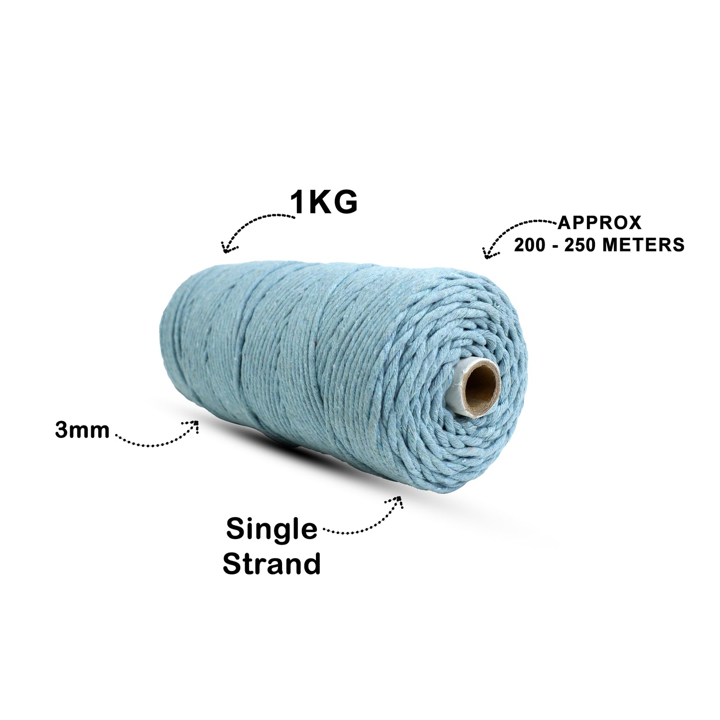 3mm Single Strand | Mint Blue | 200 - 250 Metres | 1kg Spool | Cotton | No 25