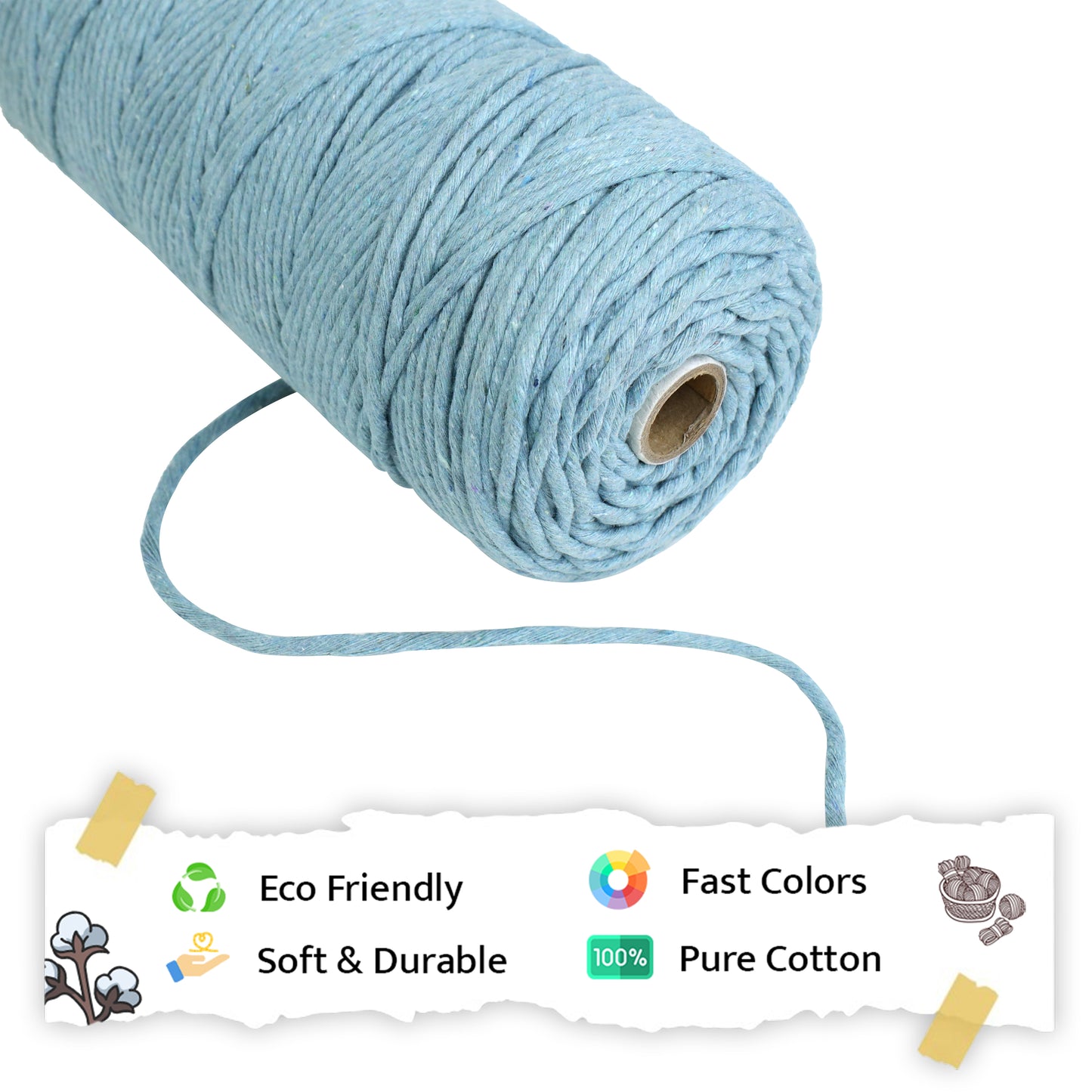 3mm Single Strand | Mint Blue | 200 - 250 Metres | 1kg Spool | Cotton | No 25