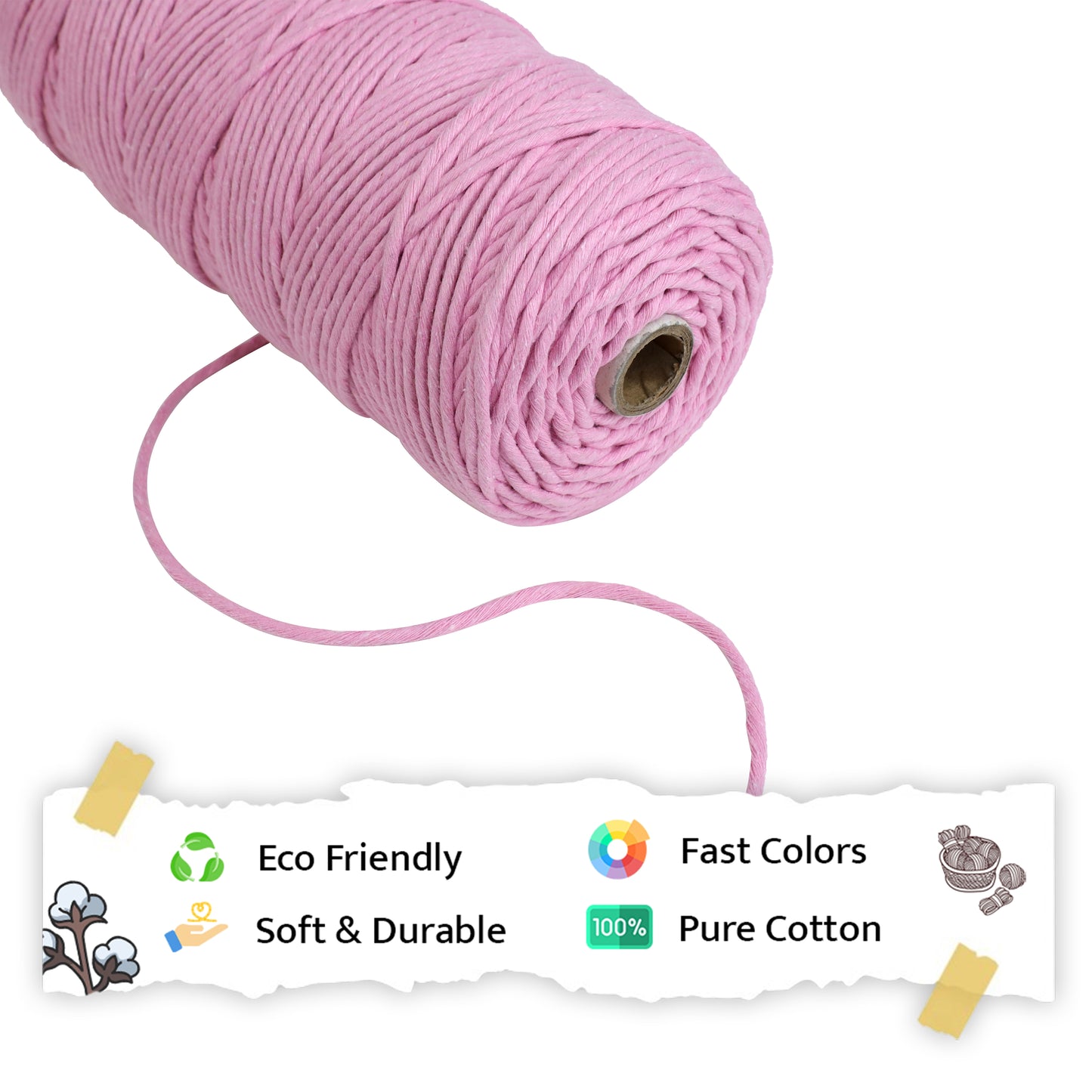 3mm Single Strand | Bubblegum Pink | 200 - 250 Metres | 1kg Spool | Cotton | No 26