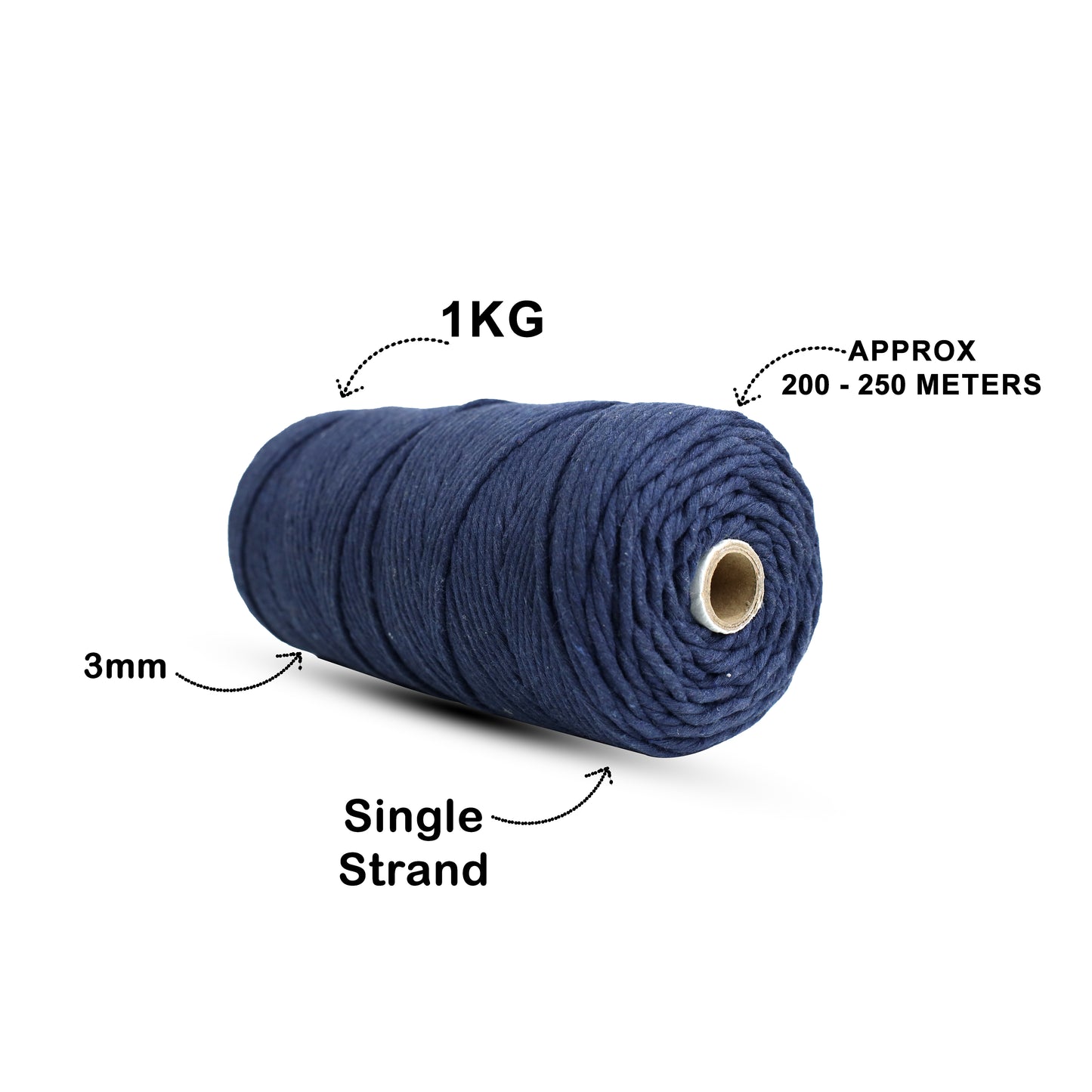 3mm Single Strand | Dark Blue | 200 - 250 Metres | 1kg Spool | Cotton | No 27