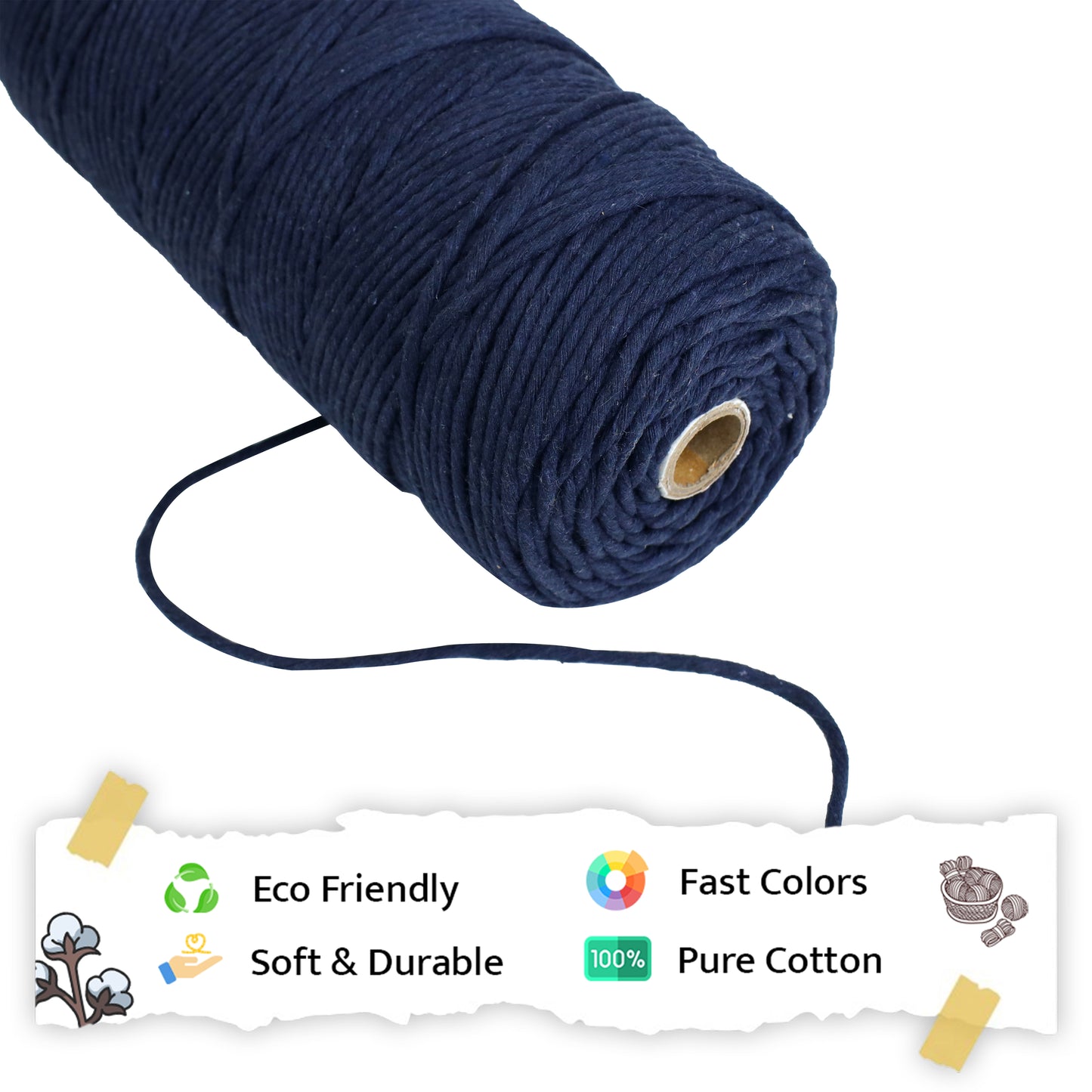 3mm Single Strand | Dark Blue | 200 - 250 Metres | 1kg Spool | Cotton | No 27