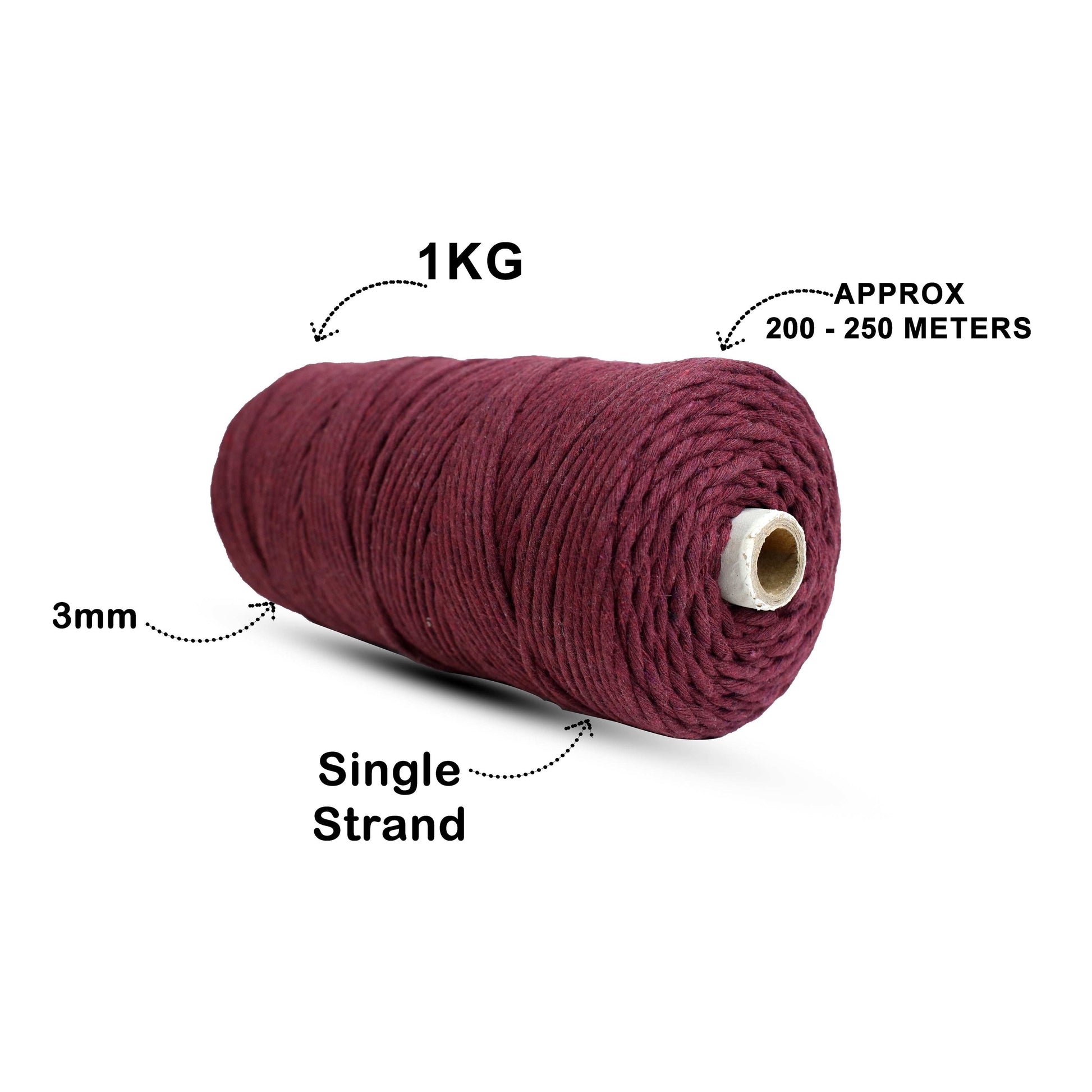 3mm Single Strand | Wine | 200 - 250 Metres | 1kg Spool | Cotton | No 29
