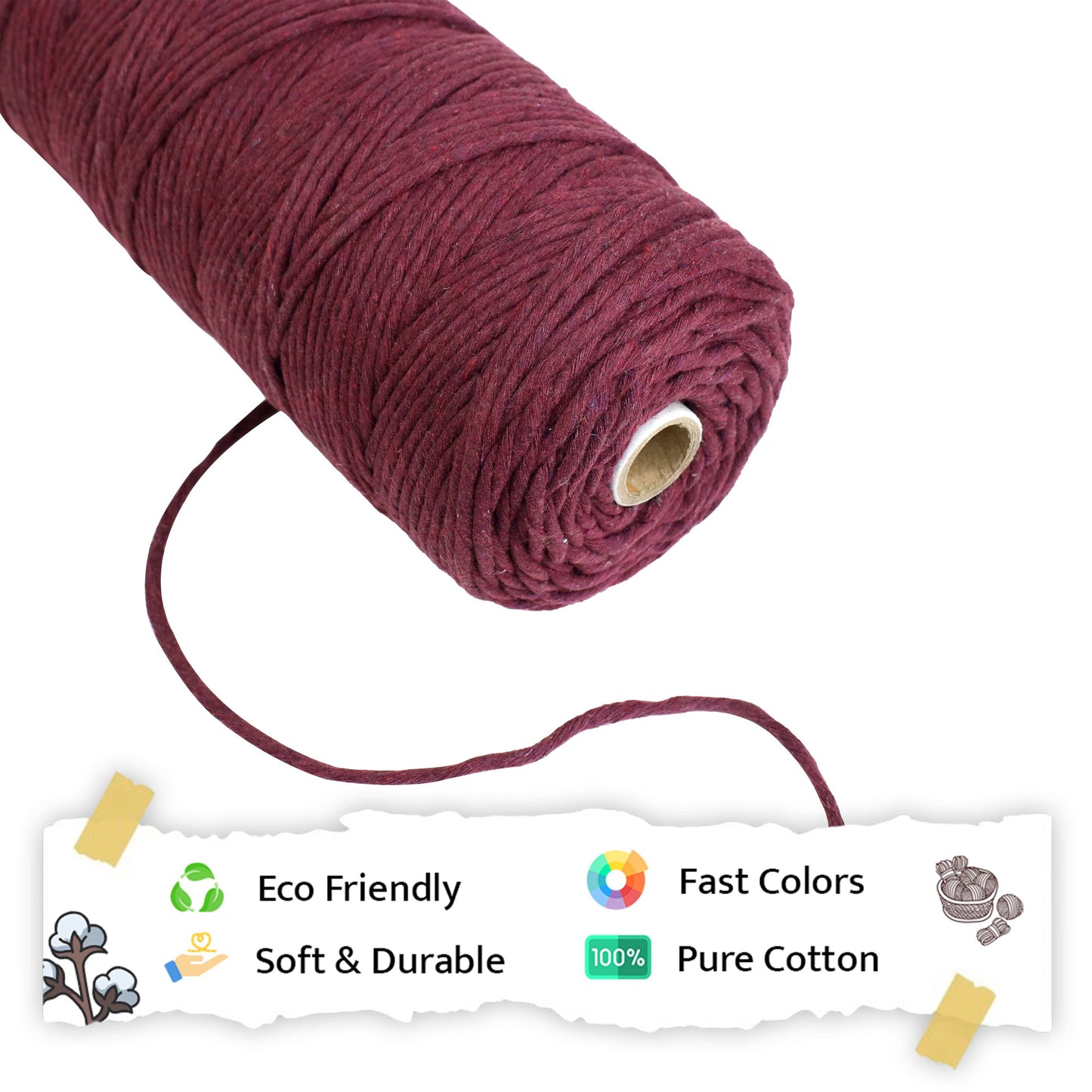 3mm Single Strand | Wine | 200 - 250 Metres | 1kg Spool | Cotton | No 29