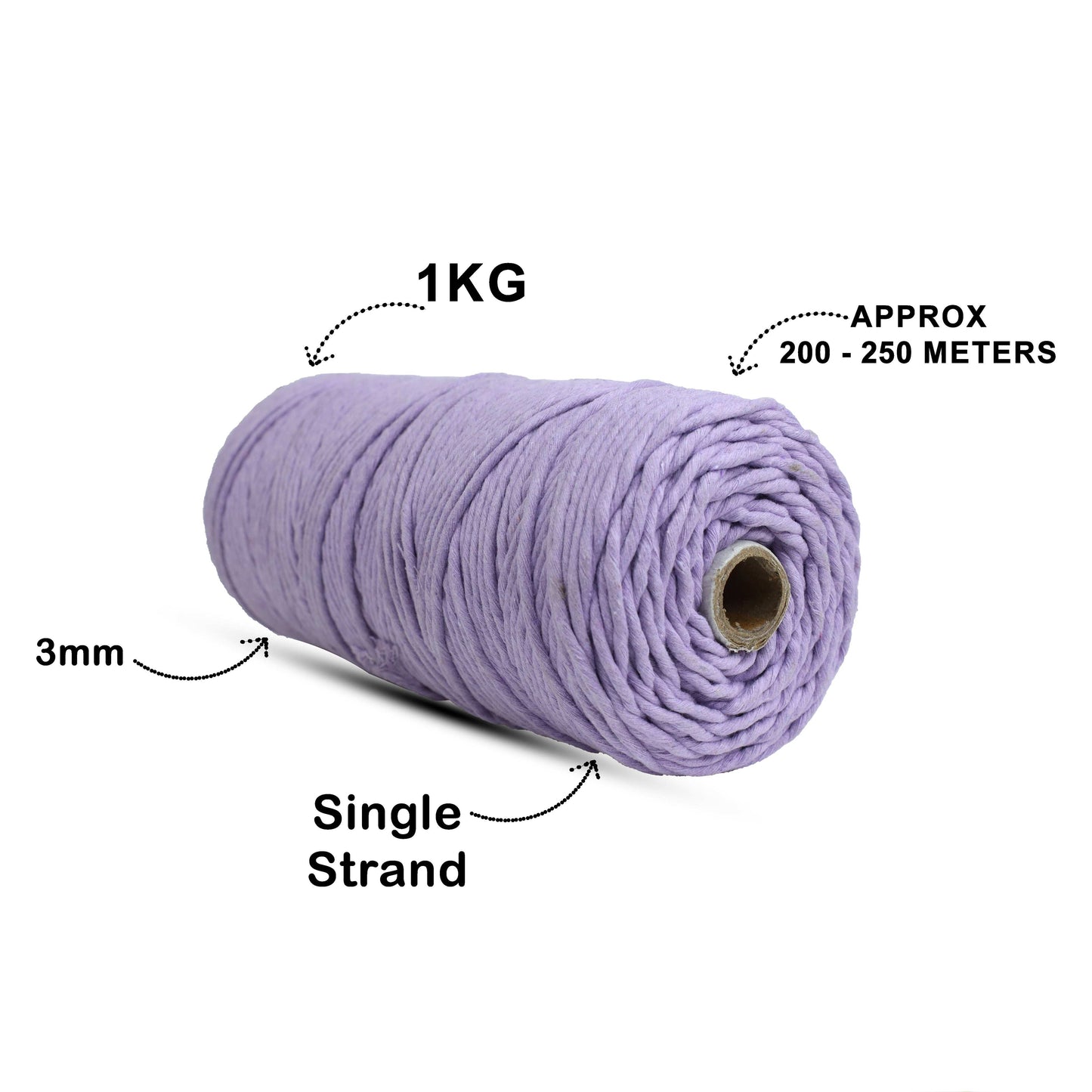 3mm Single Strand | Lavender | 200 - 250 Metres | 1kg Spool | Cotton | No 31