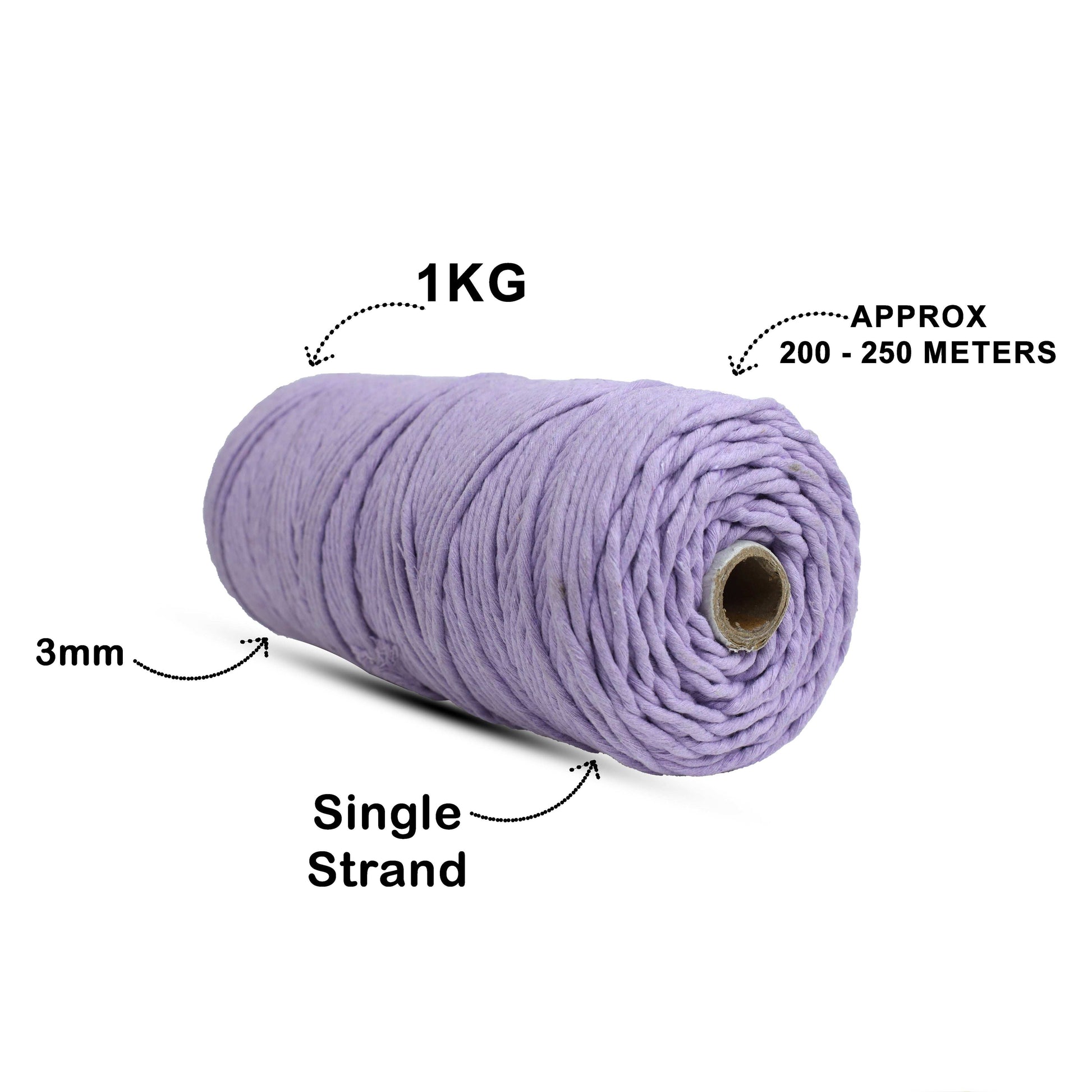 3mm Single Strand | Lavender | 200 - 250 Metres | 1kg Spool | Cotton | No 31