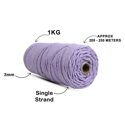 3mm Single Strand | Lavender | 200 - 250 Metres | 1kg Spool | Cotton | No 31