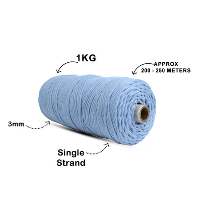 3mm Single Strand | Ice Blue | 200 - 250 Metres | 1kg Spool | Cotton | No 32