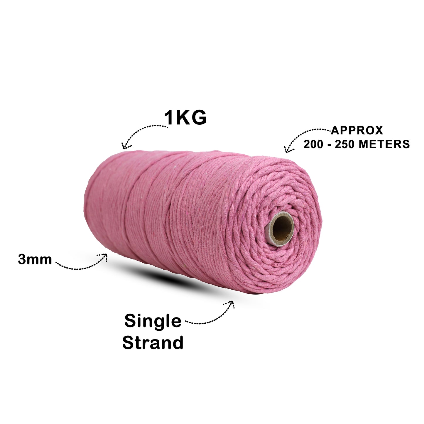 3mm Single Strand | Bright Pink | 200 - 250 Metres | 1kg Spool | Cotton | No 33