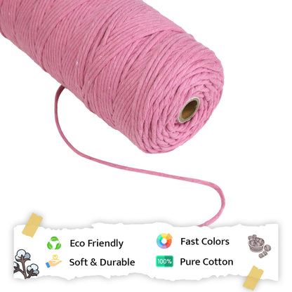 3mm Single Strand | Bright Pink | 200 - 250 Metres | 1kg Spool | Cotton | No 33