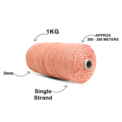 3mm Single Strand | Pastel Orange | 200 - 250 Metres | 1kg Spool | Cotton | No 34