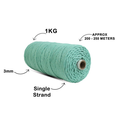 3mm Single Strand | Mint Green | 200 - 250 Metres | 1kg Spool | Cotton | No 35