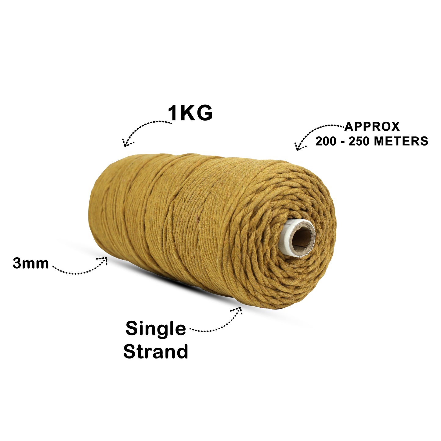 3mm Single Strand | Golden Mustard | 200 - 250 Metres | 1kg Spool | Cotton | No 37