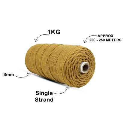 3mm Single Strand | Golden Mustard | 200 - 250 Metres | 1kg Spool | Cotton | No 37