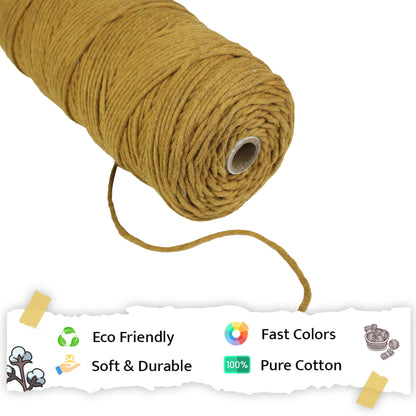 3mm Single Strand | Golden Mustard | 200 - 250 Metres | 1kg Spool | Cotton | No 37