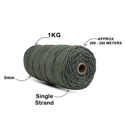 3mm Single Strand | Army Green | 200 - 250 Metres | 1kg Spool | Cotton | No 38