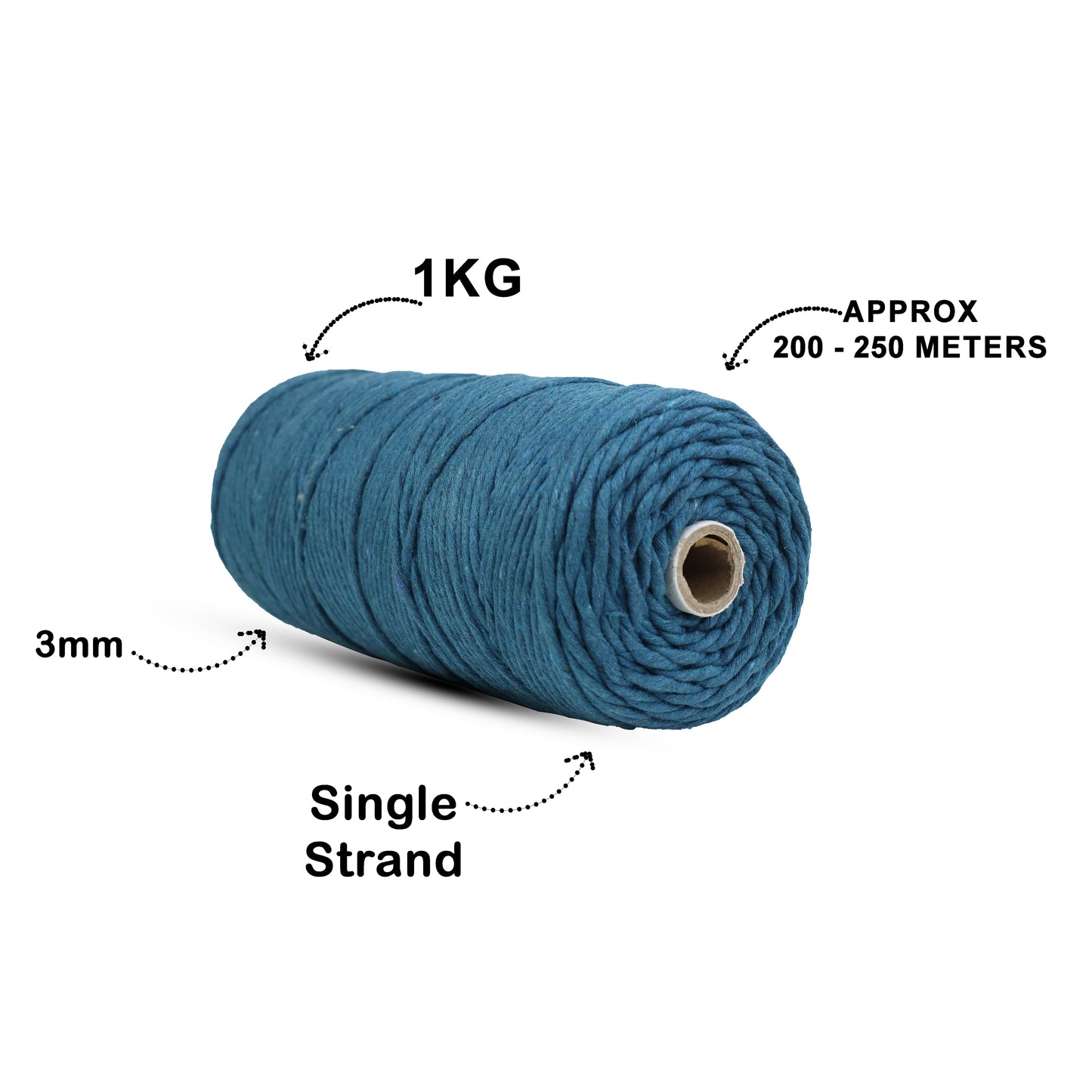 3mm Single Strand | Teal Blue | 200 - 250 Metres | 1kg Spool | Cotton | No 39