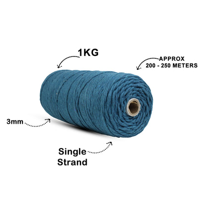 3mm Single Strand | Teal Blue | 200 - 250 Metres | 1kg Spool | Cotton | No 39