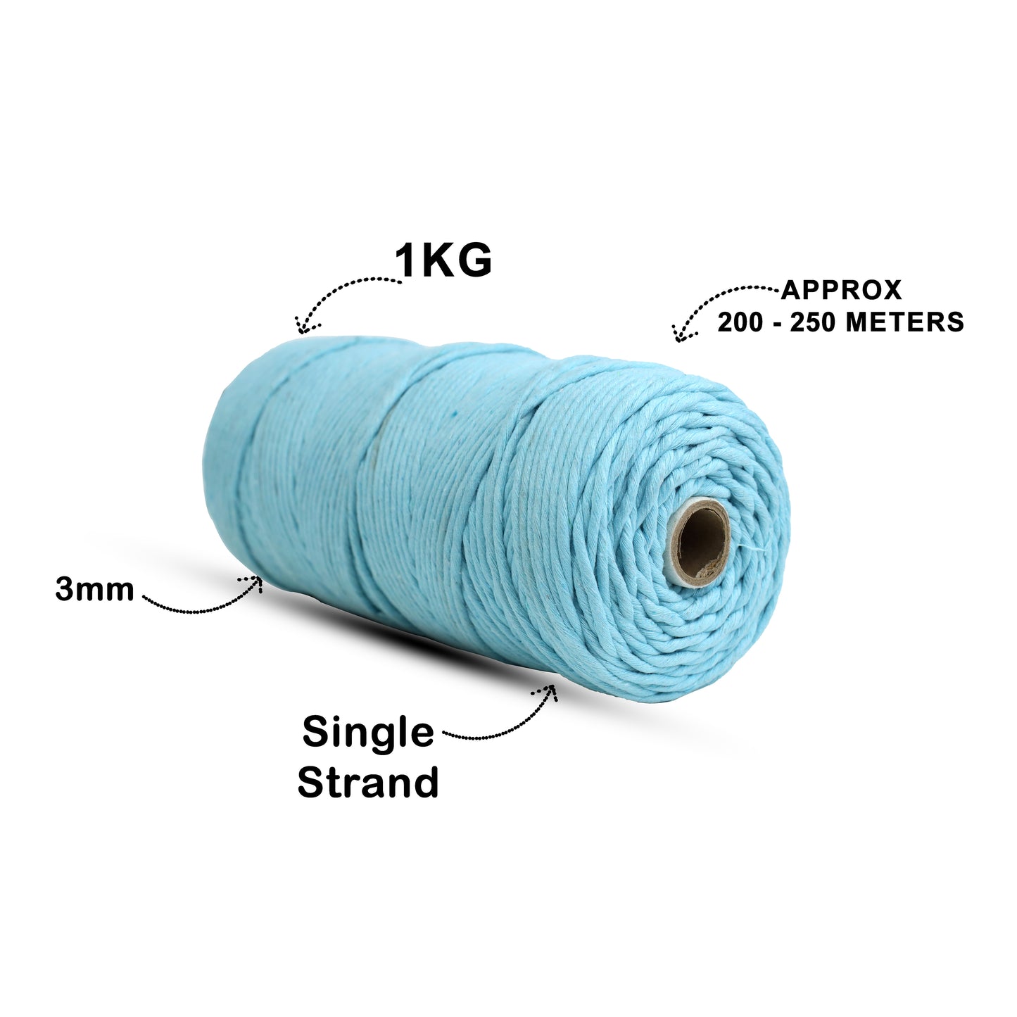 3mm Single Strand | Aqua Blue | 200 - 250 Metres | 1kg Spool | Cotton | No 40