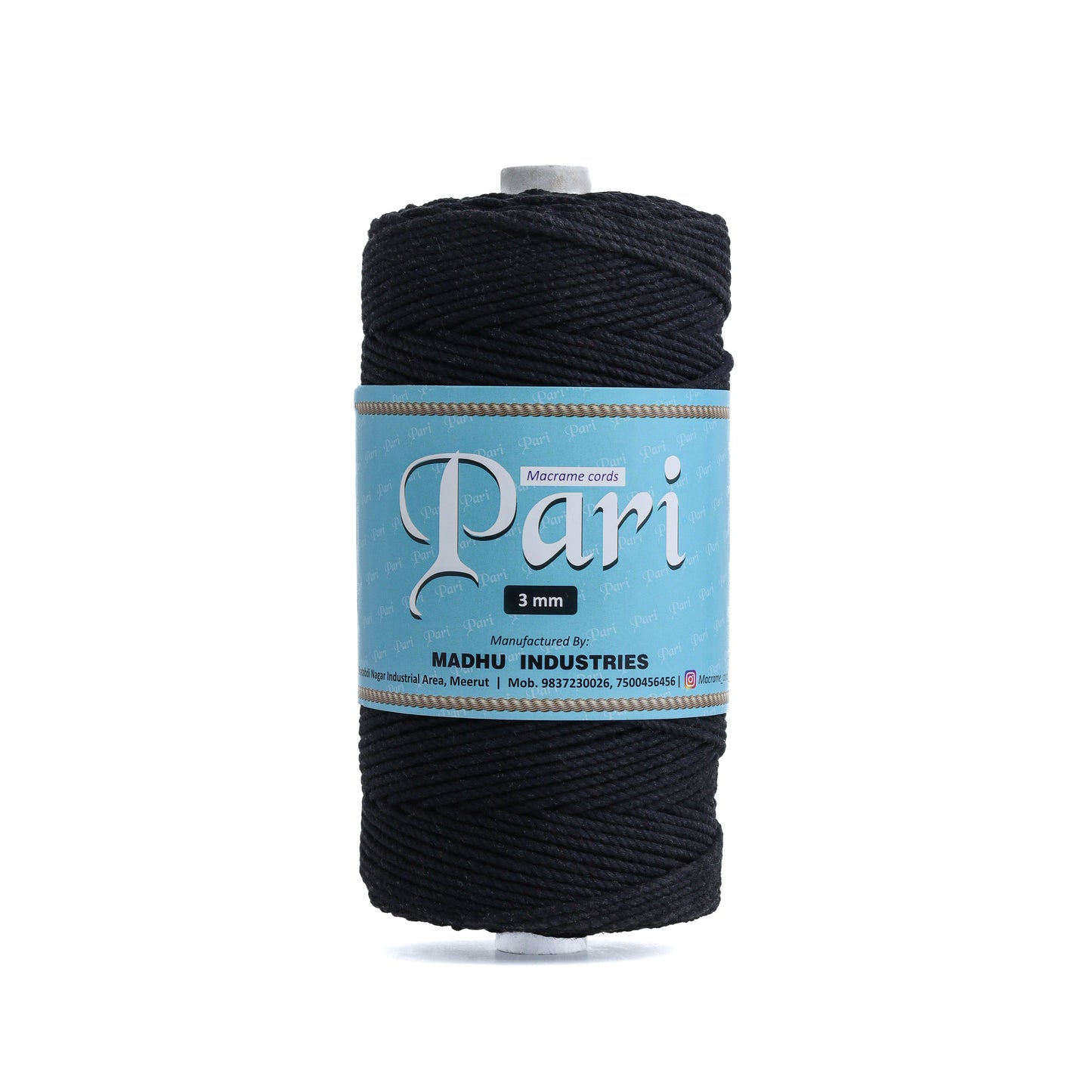 3mm Twisted (3Ply) | Black | 200 - 250 Metres | 1kg Spool | Cotton | No 01