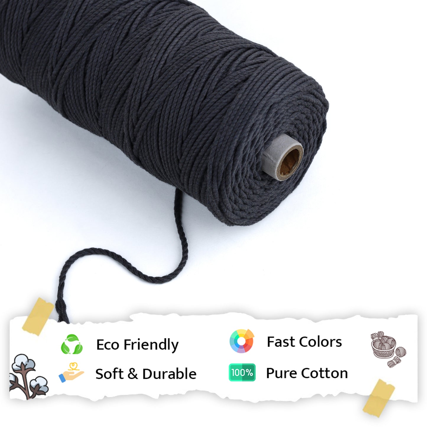 3mm Twisted (3Ply) | Dark Grey | 200 - 250 Metres | 1kg Spool | Cotton | No 02