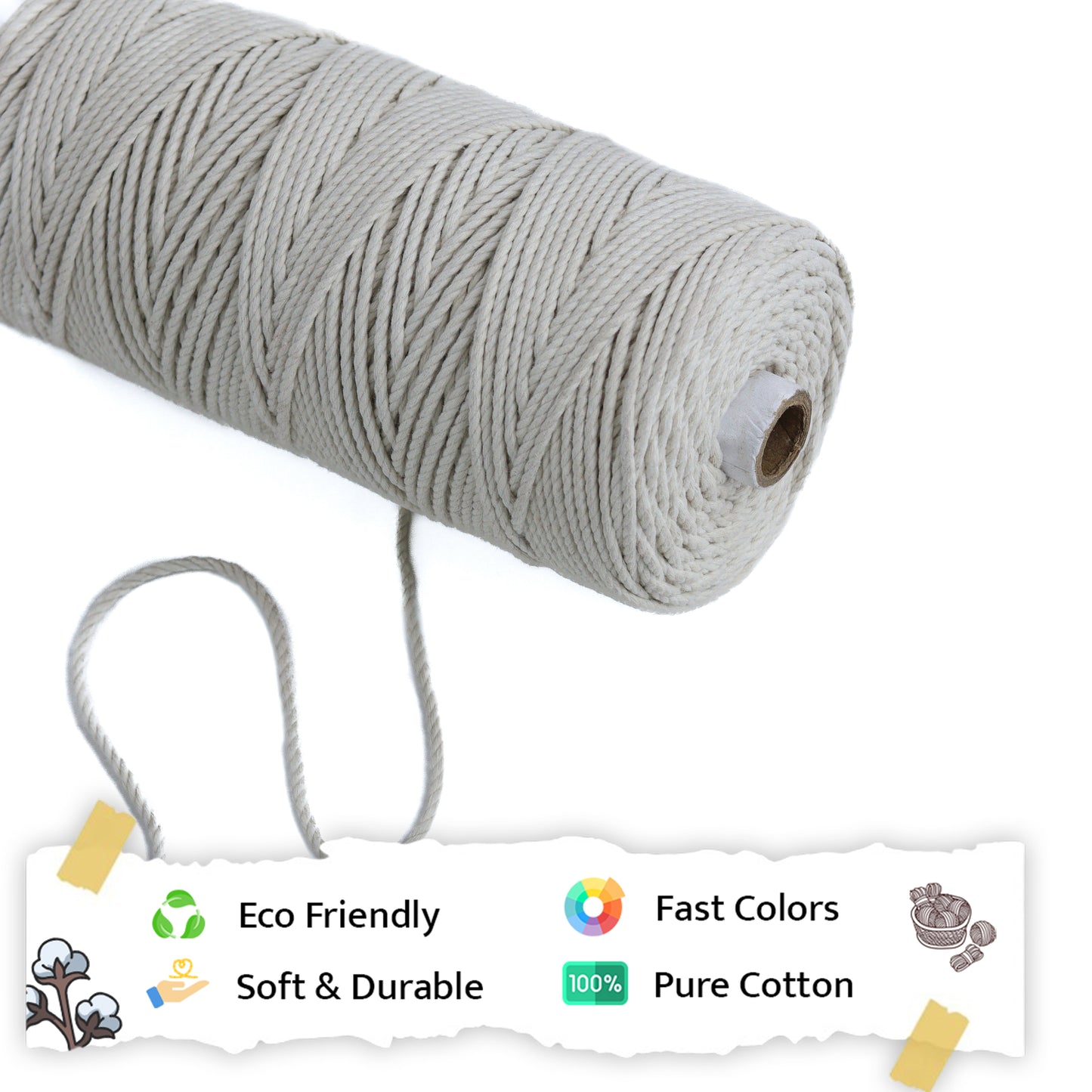 3mm Twisted (3Ply) | Off White | 200 - 250 Metres | 1kg Spool | Cotton | No 04