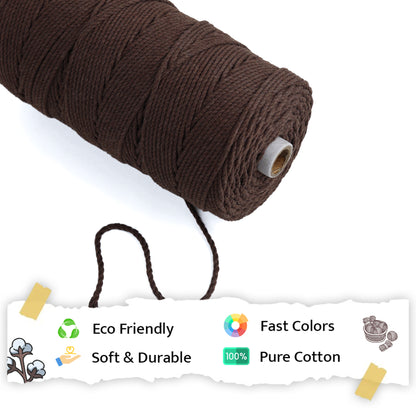 3mm Twisted (3Ply) | Coffee Brown | 200 - 250 Metres | 1kg Spool | Cotton | No 05