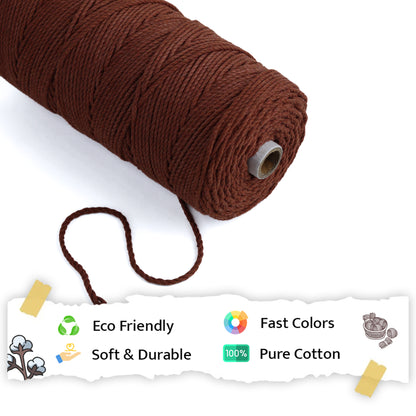 3mm Twisted (3Ply) | Chocolate | 200 - 250 Metres | 1kg Spool | Cotton | No 06