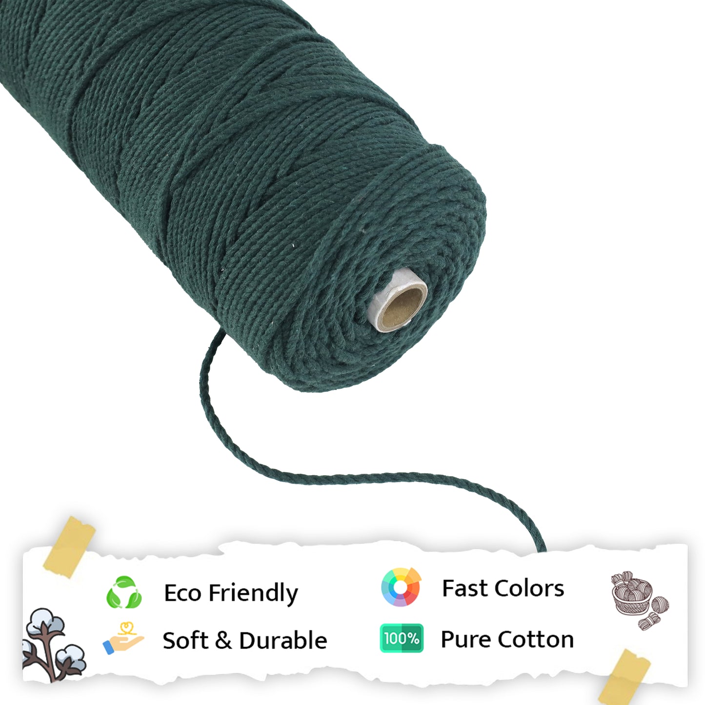 3mm Twisted (3Ply) | Forest Green | 200 - 250 Metres | 1kg Spool | Cotton | No 10