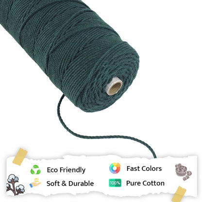 3mm Twisted (3Ply) | Forest Green | 200 - 250 Metres | 1kg Spool | Cotton | No 10