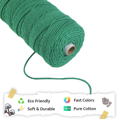 3mm Twisted (3Ply) | Green | 200 - 250 Metres | 1kg Spool | Cotton | No 11