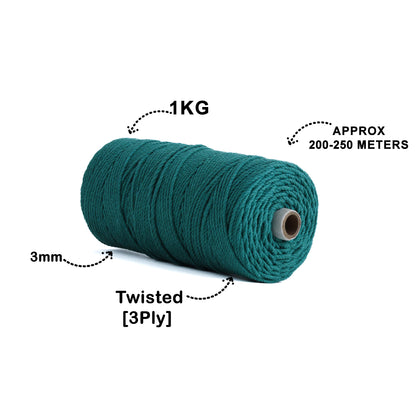 3mm Twisted (3Ply) | Sea Green | 200 - 250 Metres | 1kg Spool | Cotton | No 12