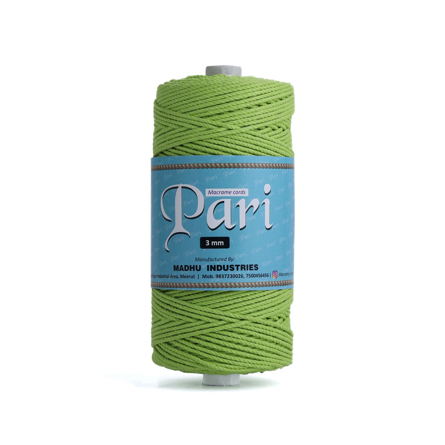 3mm Twisted (3Ply) | Parrot Green | 200 - 250 Metres | 1kg Spool | Cotton | No 13