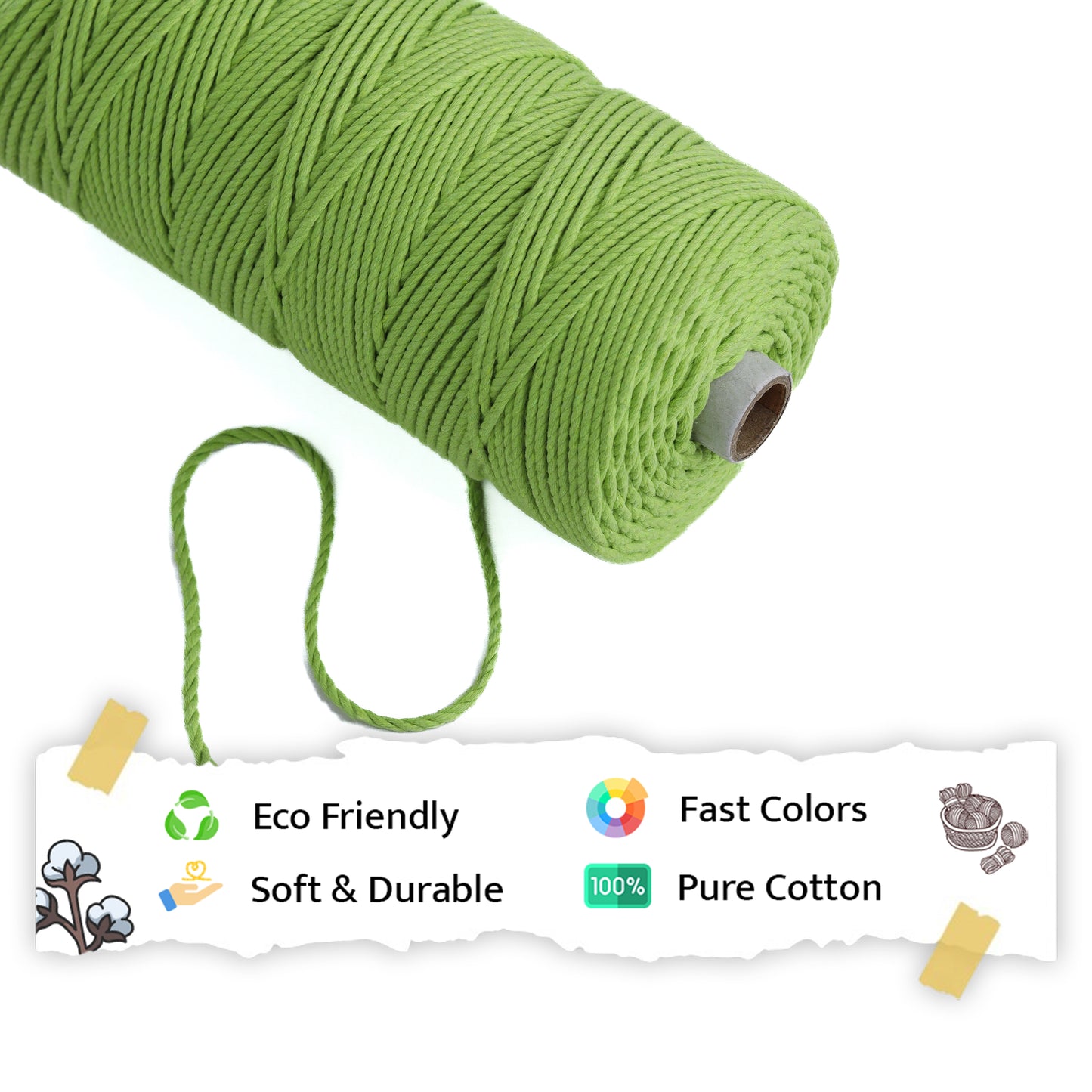 3mm Twisted (3Ply) | Parrot Green | 200 - 250 Metres | 1kg Spool | Cotton | No 13