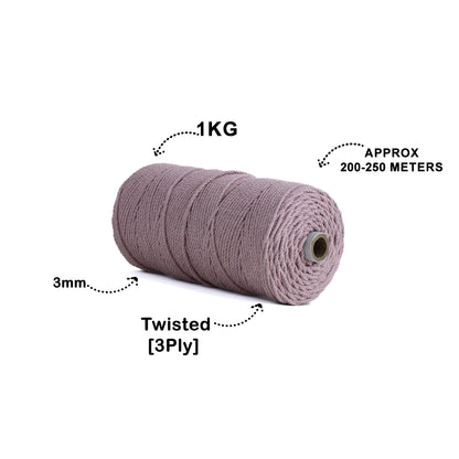 3mm Twisted (3Ply) | Baby Pink | 200 - 250 Metres | 1kg Spool | Cotton | No 18