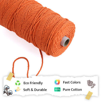 3mm Twisted (3Ply) | Orange | 200 - 250 Metres | 1kg Spool | Cotton | No 19