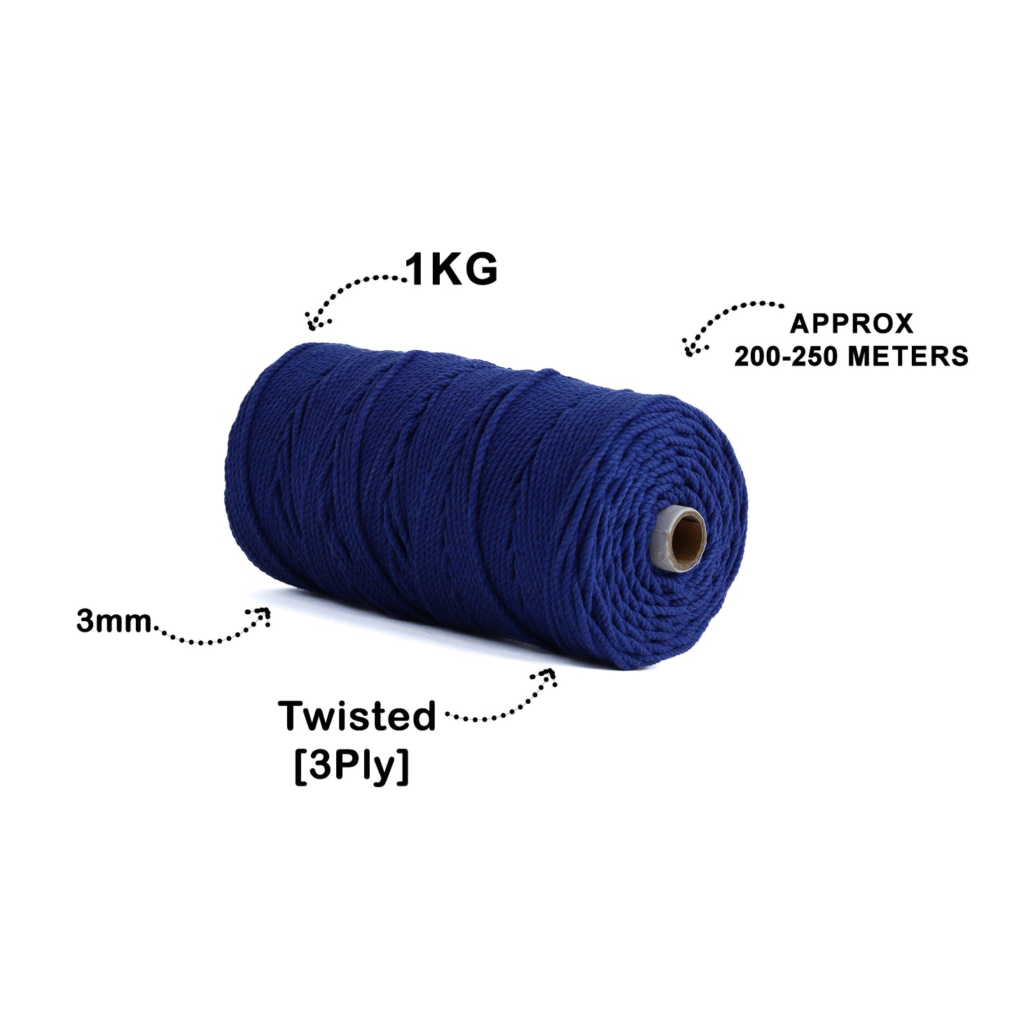 3mm Twisted (3Ply) | Sapphire Blue | 200 - 250 Metres | 1kg Spool | Cotton | No 20